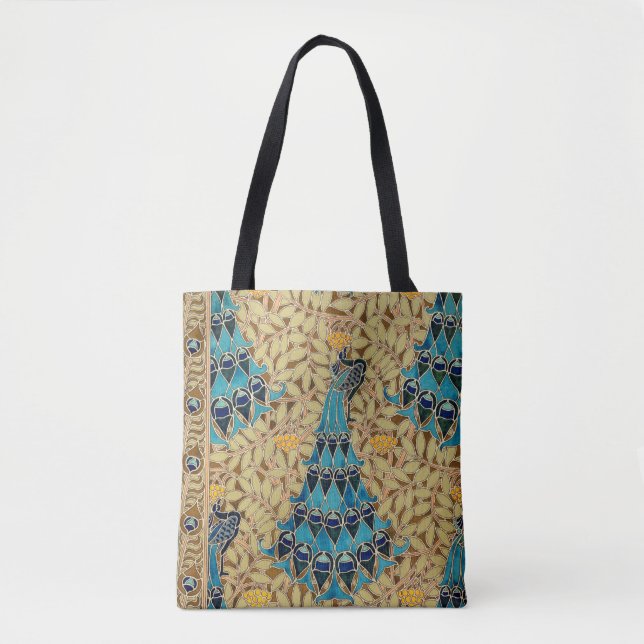 Bolsa Tote Art nouveau pavão têxtil deco verneuil azul (Frente)