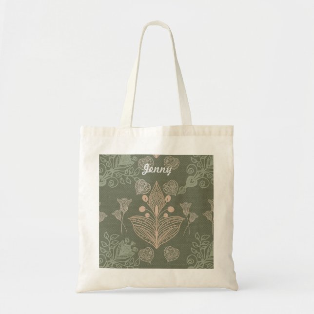 Bolsa Tote Art Nouveau Verde Floral Personalizado (Frente)