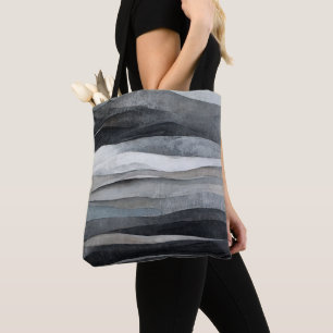 Bolsa Tote Arte Abstrata Cinza Ondas Cinzentas