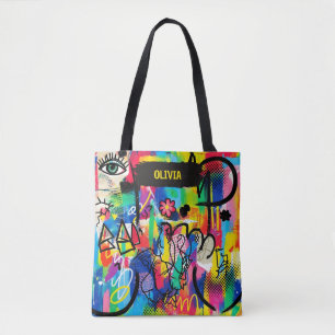 Bolsa Tote Arte Abstrata de Grafite Pop Vibrante Personalizad