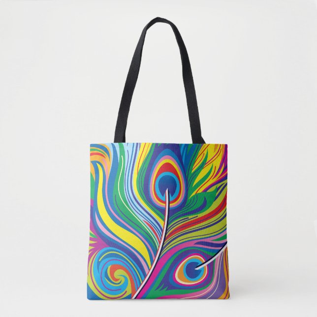 Bolsa Tote Arte Abstrata de Penas de Pavão (Frente)
