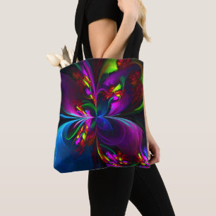Bolsa Tote Arte abstrata floral moderna padrão vermelho azul
