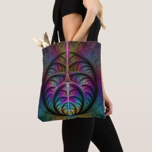 Bolsa Tote Arte abstrata fractal colorida e alucinante