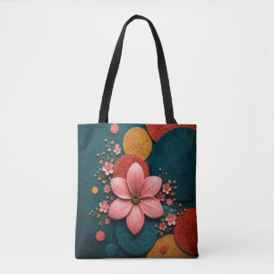 Bolsa Tote Arte abstrata geométrica floral rosa na parede