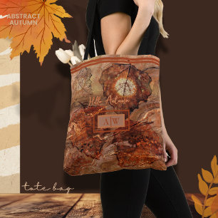 Bolsa Tote Arte Abstrata Moderna Outono Monograma Marrom Rúst