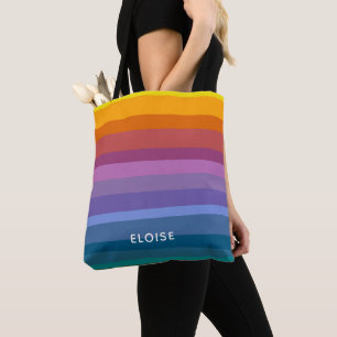 Bolsa Tote Arte Abstrata Moderno de Listras de Arco-Íris Vibr