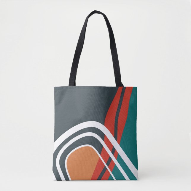 Bolsa Tote Arte abstrata retrô vermelho azul branco em linha (Frente)
