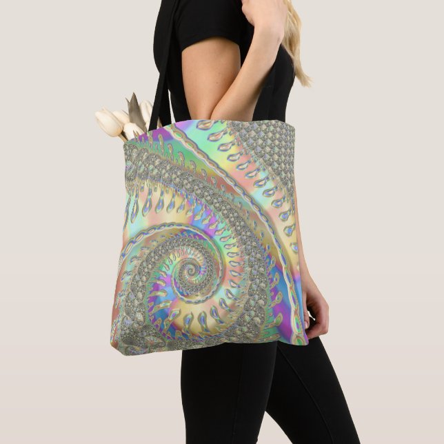 Bolsa Tote Arte Abstrato digital espiral fina e colorida (Close Up)