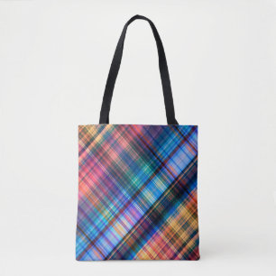 Bolsa Tote arte abstrato geométrico diagonal arco-íris