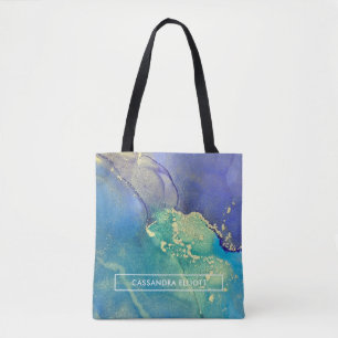 Bolsa Tote Arte Abstrato Roxa e Dourada