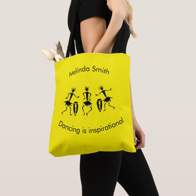 Bolsa Tote Arte Africana, Silhouette Happy Dancers Amarelo (Close Up)