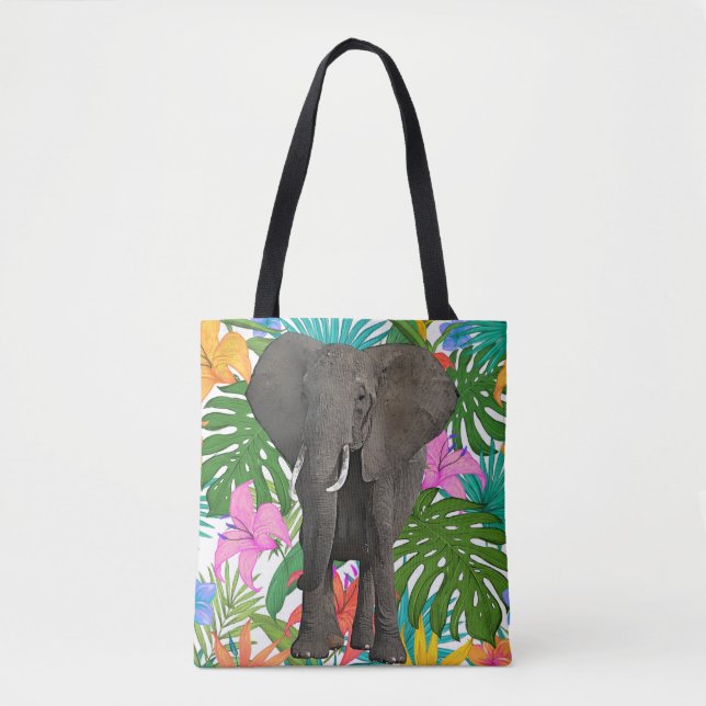 Bolsa Tote Arte Animal Safari Selvagem de Elefantes Africanos (Frente)