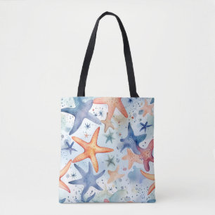 Bolsa Tote Arte aquarela das estrelas do mar