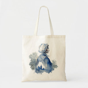 Bolsa Tote Arte azul e branca do Delft com uma cena feminina