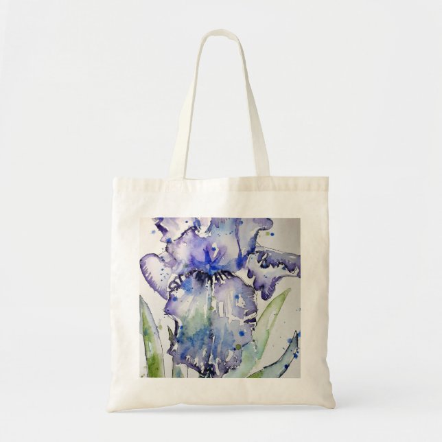 Bolsa Tote Arte Azul Iris Flor Aquarela (Frente)
