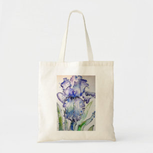 Bolsa Tote Arte Azul Iris Flor Aquarela