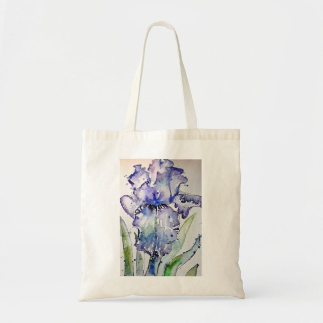 Bolsa Tote Arte Azul Iris Flor Aquarela (Frente)