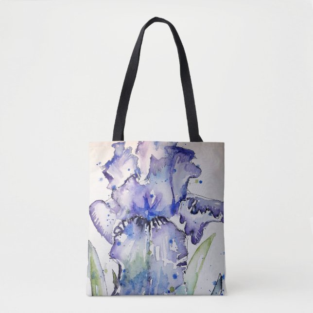 Bolsa Tote Arte Azul Iris Flor Aquarela (Frente)