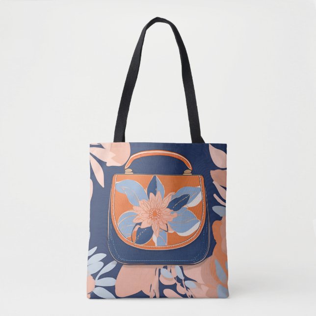 Bolsa Tote Arte azul-laranja tropical (Frente)