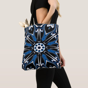 Bolsa Tote Arte azul, preto e branco 4047 da flor de Estónia
