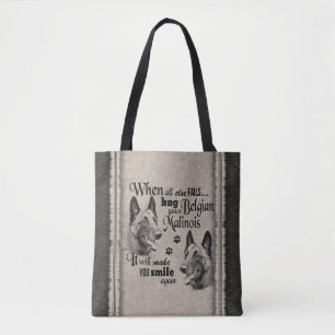 Bolsa Tote Arte belga Malinois quando tudo falha aspas