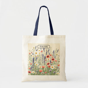 Bolsa Tote Arte Botânica de Peônia Azul Vintage