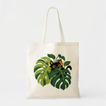 Arte Botânico de Monstera com Gato Preto Caprichos