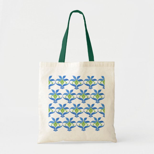 Bolsa Tote Arte branca verde azul Nouveau Padrão Tote Bag (Frente)