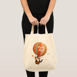 Bolsa Tote Arte Caprichoso de Balão de Ar Quente com Gato Fof