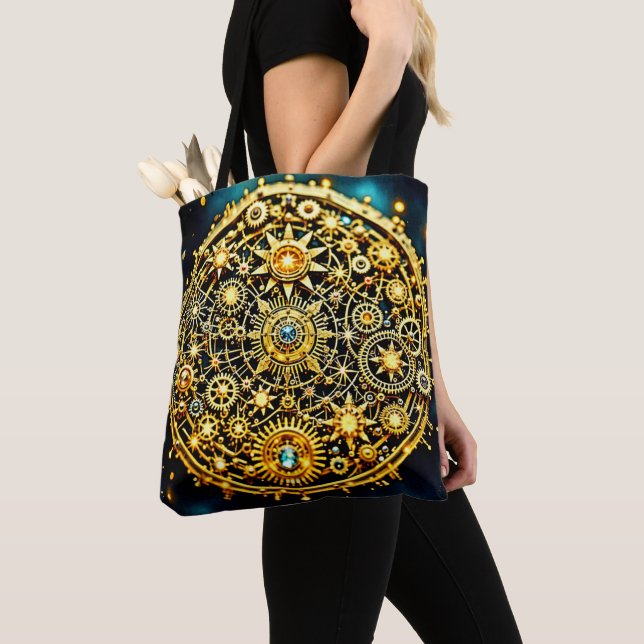 Bolsa Tote Arte Celestial de Relógio Dourado (Close Up)