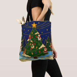 Bolsa Tote Arte Cloisonne Floresta Caprichosa Natal Clássico