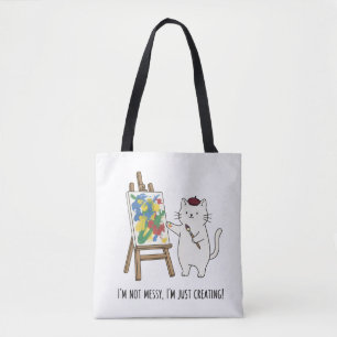 Bolsa Tote Arte Colorida Abstrata Gato Pintor Artista Diverti