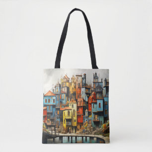 Bolsa Tote Arte Colorida do Conceito de Paisagem da Vila