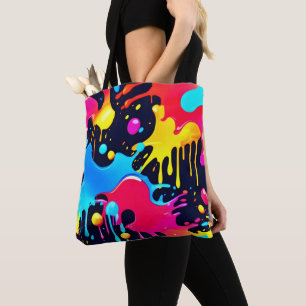 Bolsa Tote Arte Colorida Neon Paint Splatter