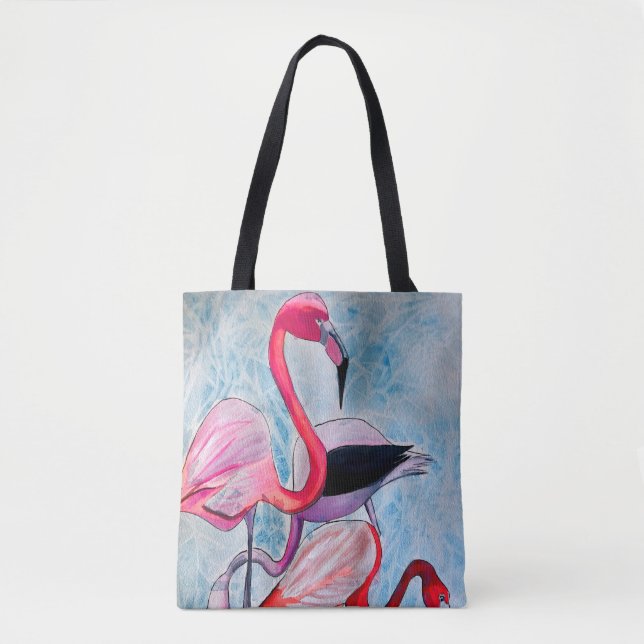 Bolsa Tote Arte colorida rosa colorido flamingo aquarela (Frente)