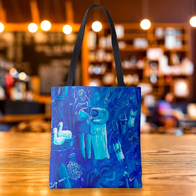 Bolsa Tote Arte Contemporânea de Pintura de Casamento Azul (Criador carregado)