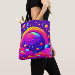 Bolsa Tote Arte Cósmica do Planeta Arco-Íris