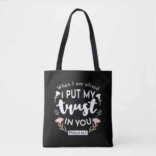 Bolsa Tote Arte Cristã Floral Escura - Salm 56:3