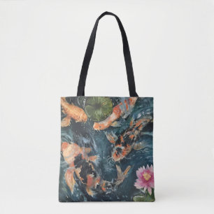 Bolsa Tote Arte da aguarela de Koi do japonês por todo o lad