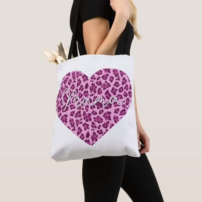 Bolsa Tote Arte da Mãe Personalizada no Padrão Rosa-Leopardo (Close Up)