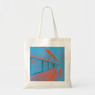 Bolsa Tote Arte da mulher parisiense no metrô em laranja azul
