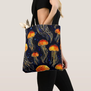 Bolsa Tote Arte de águas-vivas oceânicas brilhante