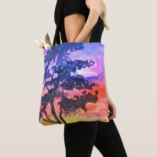 Bolsa Tote Arte de aquarela da paisagem do Sonho Sunset