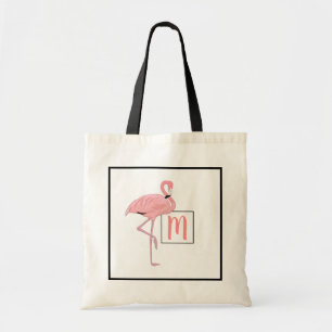 Bolsa Tote Arte de Aquarela Flamingo, Rosa, Cute Monograma Pe