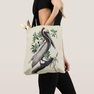 Bolsa Tote Arte de Ave Costeira de Pelicano Marrom Audubon Vi