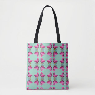 Bolsa Tote Arte de berçário de coração e pato rosa Kawaii fof