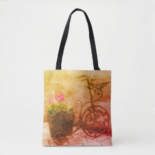 Bolsa Tote Arte de Bicicleta Flor Vintage Envelhecida