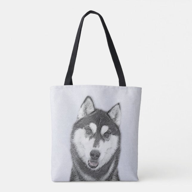Bolsa Tote Arte de Cachorro Siberiana (Preta e Branca) (Verso)