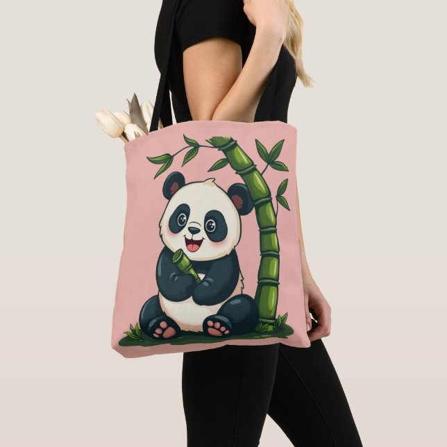 Bolsa Tote Arte de Cartoon Bonita Adorável Panda Hugging (Close Up)