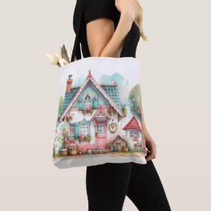 Bolsa Tote Arte de Casa de Contos de Fadas Pastel Caprichosa